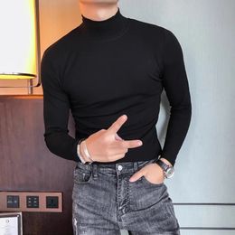 9Colors Autumn Winter Warm Turtleneck Long Sleeve TShirt For Men Clothing 2023 All Match Slim Fit Casual Velvet Tee Shirt Homme 240130