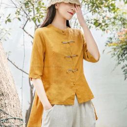 Ethnic Clothing Chinese Style Retro Qipao Button Cotton And Linen Shirt Women's National Women Vintage Cardigan Top Tangsuits