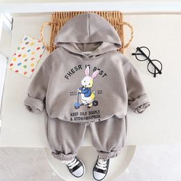 Spring Autumn Toddler Boy 2PCS Clothes Set Rabbit Letter Pullover Hoodie Solid Sweatpant Young Kid Outfit Baby Tracksuit 240122