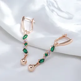 Dangle Earrings Wbmqda Luxury Green Zircon Long Drop For Women 585 Rose Gold Color With White Stone Fashion Wedding Party Fine Jewelry