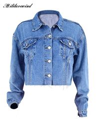 Spring Autumn Jeans Jacket Women Short Style Full Sleeve Coat Single Breasted Cropped Denim Women Hip Hop Streetwear Size S-L 240202