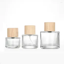 Storage Bottles 5pcs 30ml 50ml 100ml Clear Perfume Wood Lid Crimp Pump Dispenser Atomizer Empty Refillable Glass Spray Bottle