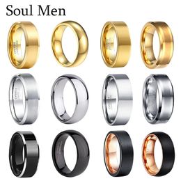 Mens Fashion Tungsten Carbid Silver Gold Colour Matte Surface Rings Men Engagement Wedding Band 12 Styles Engrave Your Name 240125