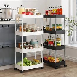 1pc 3/4 Tier Rolling Storage Cart High Capacity Storage Shelf Movable Gap Storage Rack Kitchen Bathroom And Livingroom Organiser 240131