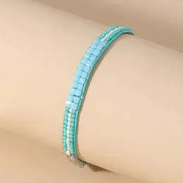 Strand YUOKIAA Natural Semi Precious Stone Double Row Blue Small Square Hand Woven Adjustable Bracelet With Retro Temperament Jewellery