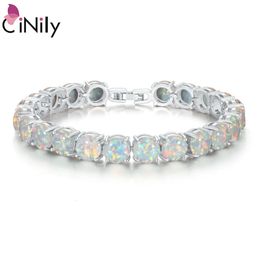 CiNily White Fire Opal Stone Chain Link Bracelet Bangles Silver Plated Luxury Larger Boho Bohemia Summer Jewelry Gifts for Women 240125