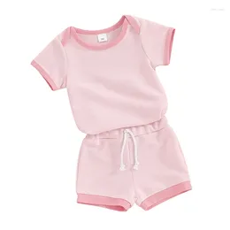 Clothing Sets Born Baby Girl Solid Colour Shirt Romper Elastic Waist Shorts Daily Wear Clothes Infant Summer Outfit