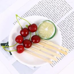 Forks Mini Appetiser Drink Picks Wooden Buffet 100Pcs Cherry Fruit Party Disposable Bamboo