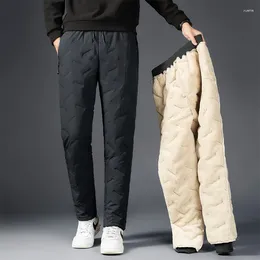 Men's Pants Men Long Pant Thick Warm Elastic Waist Regular Solid Splice Simple Casual Loose Straight Trousers Autumn Winter 2024