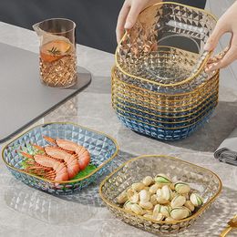 Plates Light Luxurious Plastic Gold-edged Design Translucent Snack Dish Spitting Bone Garbage Storage Tray Kitchen Tableware