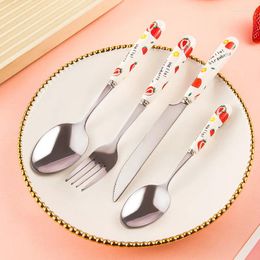 Dinnerware Sets Withered 304 Stainless Steel Tableware Korean Style Cute Strawberry Pattern Western Knife And Fork Spoon Coffee Dessert