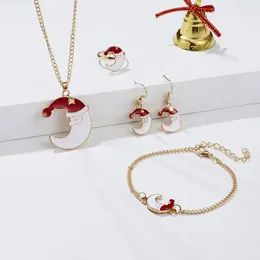 Dangle Earrings Women Christmas Set Cute Snowmen Elk Bell Necklace Bracelet Ring Girls Jewelry Year Gift