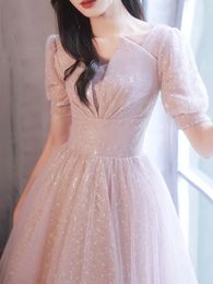 Sweet Simple Temperament Evening Dresses Solid Slim Waist Robe Design Puff Sleeve Prom Robe Square Collar Wedding Party Dress 240125