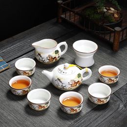 6Cups Handmade Porcelain Glaze Colour Kung Fu Tea Set Zen Tea Health Teaset Large Capacity Teapot Teacup Coffee Pot Coffee Cups 240124