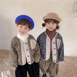 Jackets Children Coat 2024 Boys And Girls Spring Autumn Cotton Floral Baby Vintage Casual Shirt Crewneck Simple Cardigan