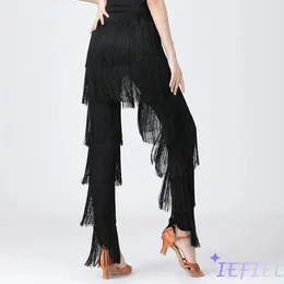 Stage Wear Women Dancewear Tiered Fringed Trousers Tassel Latin Dance Pants Ballroom Tango Rumba Cha-Cha Belly Performance Practise Costume