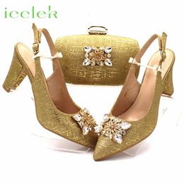 Fashionable High Quality Slingbcks Gold Color Ladies Shoes and Bag Set For Women Wedding Party Pump 240130