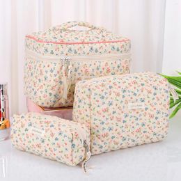 Cosmetic Bags 3Pcs Cotton Organiser Case Quilted Pencil Cute Print Bag Ladies Travel Storage Fashion Aesthetic Makeup Pouch