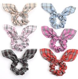 Ins Girl Hair Scrunchy With Rabbit Ear Student Easter Grid Hair Ring Bunny Ear Ponytail Elastic Hair Band Hairbands Ropes 12 Color8299714