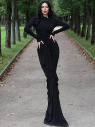 Casual Dresses WeiYao-Irregular Fold Design Elegant Gown For Women Split Fishtail Sexy Maxi Dress Party Evening Autumn And Winter