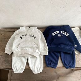 2PCS Ins Style Spring And Autumn Boy and girls Baby Sports Suit Clothing Sets Cotton Hooded Sweat Pants 240127