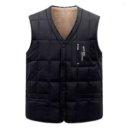 Mens Vests Men Vest Windproof Padded Coat for with Plush Warmth Single-breasted Pockets Winter Fall Waistcoat Father