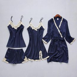 Women's Sleepwear FZSLCYIYI Nightgown Sets Womens 4/2/1pcs Robe Suit Spring Sexy Strap Nightwear Lace Sleep Kimono Bath Gown Homewear