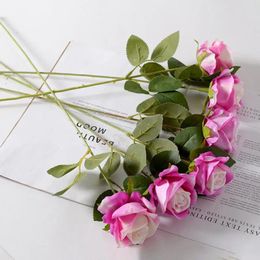 Decorative Flowers Wedding Artificial Rose Valentine's Day Realistic Velvet With Green Leaves Stem Reusable Faux For Home