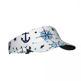 Berets Sports Sun Cap Adjustable Visor UV Protection Top Empty Tennis Golf Running Sunscreen Hat Blue Sea Anchor