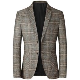 Mens Suit Jacket Highquality Clothing Business Casual Blazers Handsome Plaid Slim Fit Blazer Size 4XLM 240124