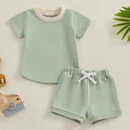 Clothing Sets Toddler Baby Girl Outfit Summer Contrast Color Short Sleeve Round Neck Tops Shorts 2Pcs Clothes Set