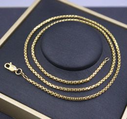 Chains Real Pure 18K Yellow Gold Chain Women Gift 2mm Width Square Box Link Necklace 45cm/5.8g