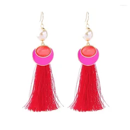 Dangle Earrings Bulk Price Red Cotton Tassel Fringe 2024 Ethnic Pink Enamel Long Drop For Women Jewelry