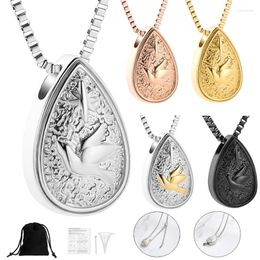 Pendant Necklaces Engraved Bird Teardrop Memorial Necklace Urn Cremation Jewelry For Human/Pet Ashes Stainless Steel Urns