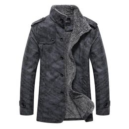 Autumn Winter Pure Colour Plus Velvet Men Long-sleeved Faux leather jacket Grey Khaki Fashion Business Casual Men Coats240127