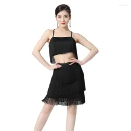 Stage Wear Women's Tassels Suit Skirt Top Sexy Lady Lightweight Dance Dress Spicy Belly Latin Cha Sparkling Dancewear