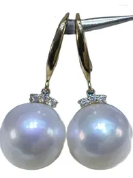 Dangle Earrings 11-12mm Circular Natural South China Sea White Pearl