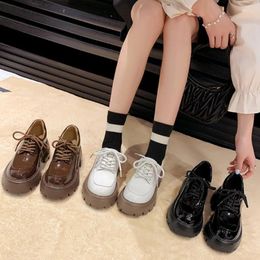 Dress Shoes Casual Fashion Design Cozy Loafers Cross-tied Lace Up Women Round Toe Platform Zapatos Mujer Chunky Heels Thick Sole