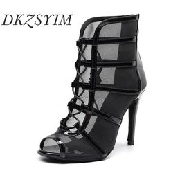 DKZSYIM Latin Dance Shoes High Top Women Ballroom Dance Boots Soft Soles Ladies Tango/Salsa Mesh Dance Shoes High Heels 6-10 CM 240119