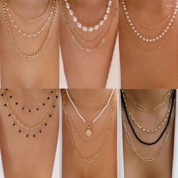 Chains Boho Sweet Imitation Pearl Beaded Collar Necklace For Women 2024 Gold Color Metal Bride Fashion Girl Charm Birthday Jewelry