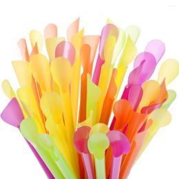 Disposable Cups Straws 300 Pcs Spoon Straw Plastic Spoons Juice Drinking One Time Dessert Beverage