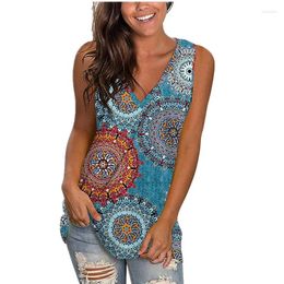 Women's Tanks Elegant Women Summer Floral Print Vest Tops Fashion Sexy Sleeveless Loose T Shirts Casual V Neck Pullover Streetwear Oversize
