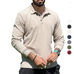 Men's Polos 2024 Polo Shirts Solid Long Sleeve T-shirt Fashion Casual Striped Lapel Pullover Business Sport Versatile Tops For Men