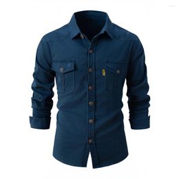 Men's Casual Shirts Business Solid Color Cotton Blouse Long Sleeve Shirt Lapel Neckline Slight Stretch Suitable For Spring Black