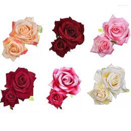 Headpieces Handmade Double Rose Flower Hair Clip Women Girls Wedding Flamenco Dancer Hairpins Bridal Bridesmaid Barrettes Tools