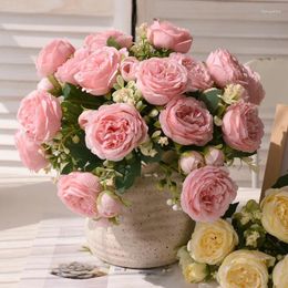Decorative Flowers Artificial Rose Retro Silk Bouquet Hydrangea Vintage Bride Holding Fake Plants 30cm DIY Home Wedding Decoration