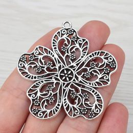 Pendant Necklaces 5 X Tibetan Silver Large Hollow Open Filigree Flower Charms Pendants For DIY Necklace Jewelry Making Finding Accessories