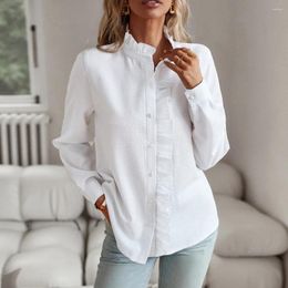 Women's Blouses Women Collared Button Down Shirts Tops Solid Color Long Sleeve Ruffle Trim Mock Neck Casual Office Work