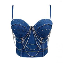 Women's Tanks Summer Diamond Tassel Strapless Bra Denim Vest Women Sexy Camisole Cropped Top Ropa Mujer Y2k Tops