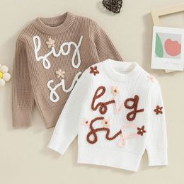 -10-25 Lioraitiin 6M-3Y Toddler Girls Sweater Letter رسالة تطريز طويل الأكمام